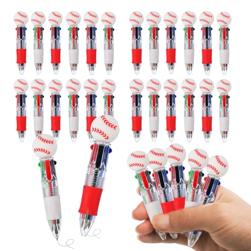 24 Pcs Baseball Party Favors Baseball Multicolor Pen in One 4-in-1 Cute Fun Pens Bulk Kawaii Ballpoint Pen for Sports Goodie Bags Stuffers (Baseball) - style: Baseball
