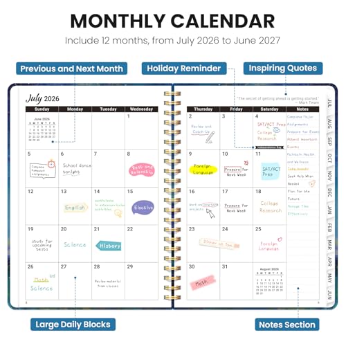 Planner 2026-2027, Academic Planner Weekly and Monthly, Jul 2026 - Jun 2027, Spiral Bound School Planning Tool with Tabs and Pocket, Perfect for Students & Teacher, 6.3" x 8.5", Starlit Peaks - color: Starlit Peaks, size: 6.3"x8.5" (A5)