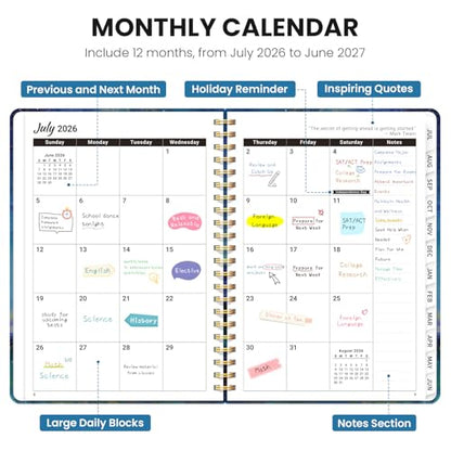 Planner 2026-2027, Academic Planner Weekly and Monthly, Jul 2026 - Jun 2027, Spiral Bound School Planning Tool with Tabs and Pocket, Perfect for Students & Teacher, 6.3" x 8.5", Starlit Peaks - color: Starlit Peaks, size: 6.3"x8.5" (A5)