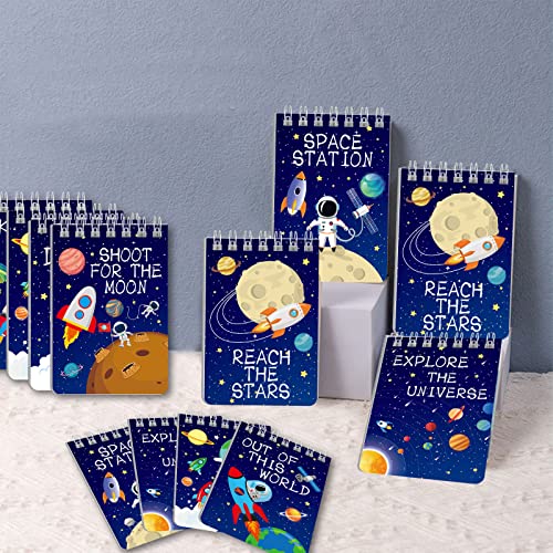 Outer Space Mini Notebook 16 Pack Party Favor Galaxy Goodie Bags Solar System Astronaut Science Rocket Planet Small Spiral Pocket Notepads for Space Theme Birthday Party Supplies