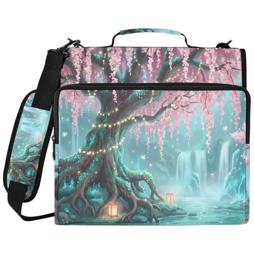 Cherry Blossom 2inch 3 Ring Zipper Binder Multi-Pocket Storage Holds 14 Inch Laptop for Students and Office Use - color: Cherry Blossom