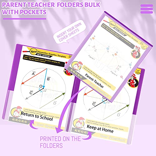 PerKoop 72 Pcs Take Home Folders Bulk Parent Teacher Communication Folder with 2 Pockets Plastic Homework Folder for Student Parent Teacher Classroom Back to School Supplies 11.73 x 9.45'' (Purple) - color: Purple