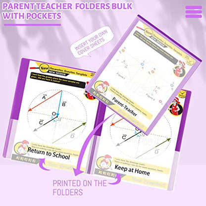 PerKoop 72 Pcs Take Home Folders Bulk Parent Teacher Communication Folder with 2 Pockets Plastic Homework Folder for Student Parent Teacher Classroom Back to School Supplies 11.73 x 9.45'' (Purple) - color: Purple