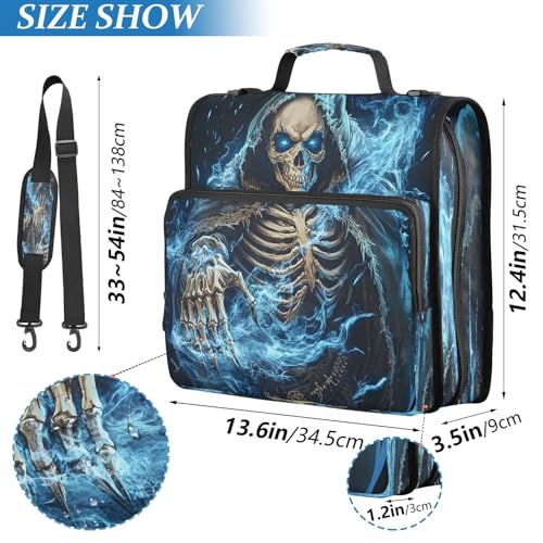 3 Ring Zipper Binder Blue Skeleton Skull Binders Bag with Shoulder Strap 500 Sheets Paper Organizer Trapper Keeper Documents Storage File Folder for School Office - color: A1125