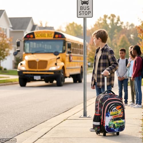 Meetbelify Rolling Backpack for Boys Backpacks with Wheels for Elementary Preschool Students 3 in 1 Kids Rolling Backpacks with Lunch Box Pencil Case Travel Luggage for Boys Age 8-10 - color: 02 Car