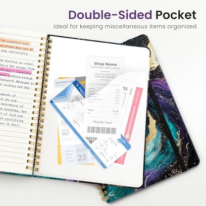 ZOTIA Lined Spiral Journal for Women, A5 Aesthetic Hardcover Notebook for Work, School & Note Taking, Pretty College Ruled Journal, 140 Pages, 6" x 8", Cosmic Flow - color: P-Cosmic Flow