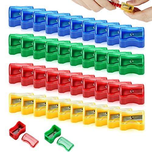 96 PCS Coloured Plastic Pencil Sharpener，Kids Plastic Manual Pencil Sharpener with Cap Bulk Set Manual Pencil Sharpener，Mini Handheld Sharpener with Lid