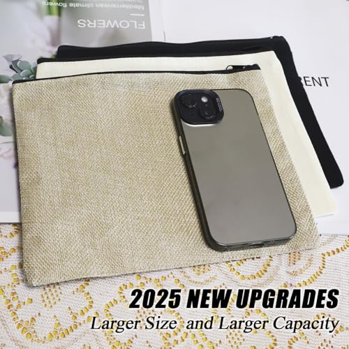 15PCS Large Blank DIY Canvas Pencil Pouch Makeup Bags Bulk，6.9×9Inch Large-Capacity Multi-Purpose Toiletry Bag Zipper Pouch Travel Storage Bag - color: 15pcs Beige