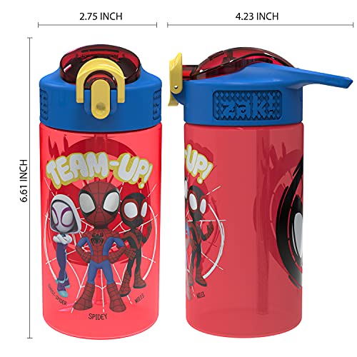 Zak Designs Marvel Spider-Man Kids Water Bottle with Spout Cover and Carrying Loop, Durable Plastic, Leak-Proof Water Bottle Design for Travel (16 oz, 2-Pack, Spidey and His Amazing Friends) - color: Spidey and His Amazing Friends 2pk