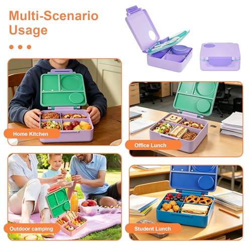 FOOYOO Bento Lunch Box Set for Kids & Adults, Leakproof 4-Compartment Container with Insulated Stainless Steel Food Jar, Utensils, BPA-Free, Microwave & Dishwasher Safe for School Work Travel（Pink） - color: Pink