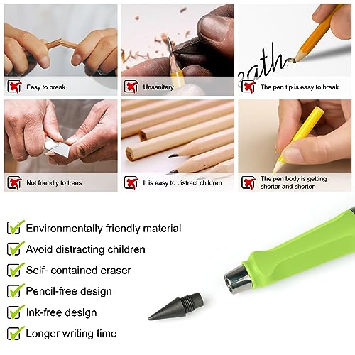 Ainiv Inkless Forever Pencil, 6 Sets with Eraser, Reusable with 6 Extra Nibs, Endless Pencil for Home Office School Supplies - color: 6 Sets Bright Color