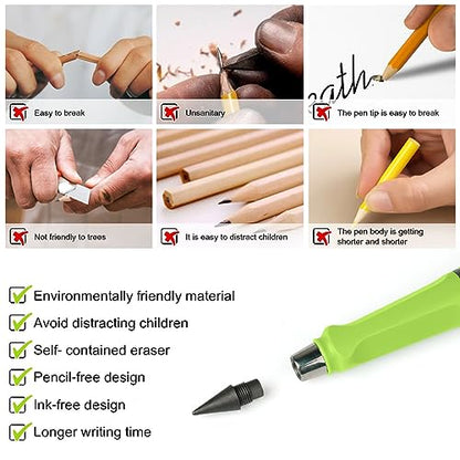 Ainiv Inkless Forever Pencil, 6 Sets with Eraser, Reusable with 6 Extra Nibs, Endless Pencil for Home Office School Supplies - color: 6 Sets Bright Color