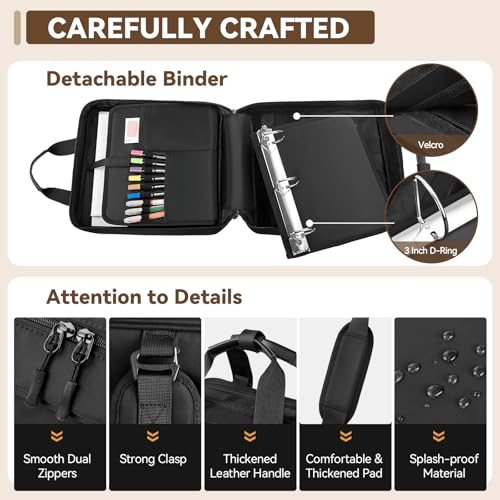 3 Inch Zipper Binder 3 Ring, D-Ring School Binder Organizer Holds 700 Sheets, Multi-Pocket Zippered Binder Bag with Backpack Straps & Shoulder Strap, Fits 15.6-Inch Laptop