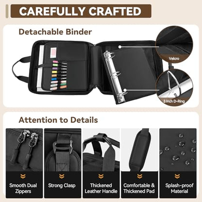 3 Inch Zipper Binder 3 Ring, D-Ring School Binder Organizer Holds 700 Sheets, Multi-Pocket Zippered Binder Bag with Backpack Straps & Shoulder Strap, Fits 15.6-Inch Laptop