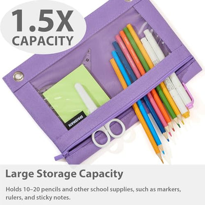 SPACEMATE Binder Pencil Pouch Case Box Bag for 3 Ring Binder School Supplies Girls Boys Kids, Clear Preppy Stuff Large Aesthetic Pen Organizer, Back to College Stationary, 1 Pack, Purple - color: Purple