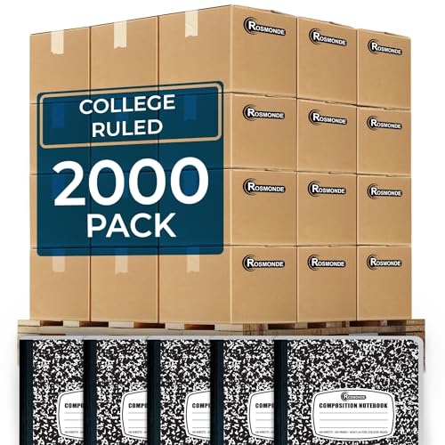 Rosmonde 2000 Pack (Pallet) Composition Notebooks Bulk, College Ruled, Full Pallet of Notebooks, 100 Sheets (200 Pages), 9-3/4 x 7-1/2, Bulk Notebooks for School, College & Office, 4-7 Days Transit - size: 2000 Pack, style: Black Marble