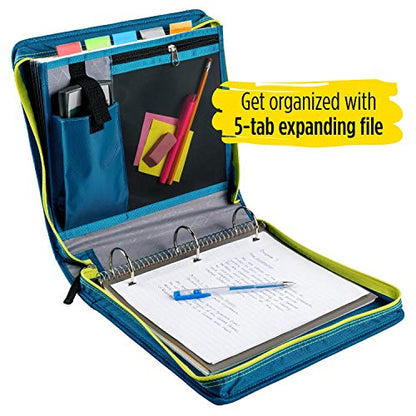 Five Star Zipper Binder, 2 Inch 3-Ring Binder for School, 5-Tab Expanding File, 380 Sheet Capacity, Teal/Chartreuse (29052IH8) - color: Teal/Chartreuse