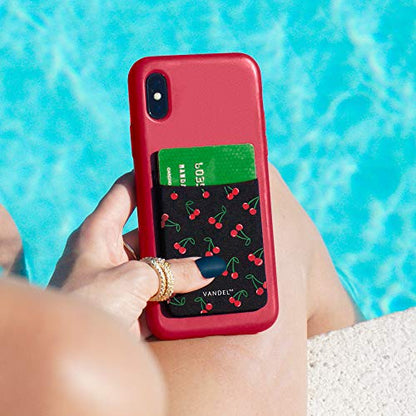 VANDEL Pocket – Stick-On Fabric Phone Wallet Stick On for Women, Cute Credit Card Holder for Phone Case, Back of Phone Fabric Sleeve for iPhone Pocket, Stretchy Wallet Phone Case Cherry - color: Cherry