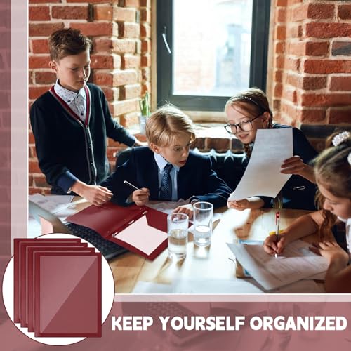 Teling 24pcs Heavy Duty Plastic Folders with Clear Front Pocket and Card Slot, 3 Prongs and 2 Pockets, Letter-Size, Reports Document Presentations Office Supplies, Back to School Gifts (Dark Red) - color: Dark Red