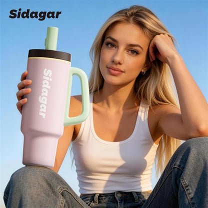 36oz Insulated Tumbler with Handle, Stainless Steel Water Bottle, Leak-Resistant Travel Coffee Mug with Push Button Lid, Cup Holder Friendly for Tea & Daily Use, Pink - color: Sakura Bloom