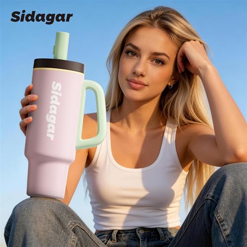 36oz Insulated Tumbler with Handle, Stainless Steel Water Bottle, Leak-Resistant Travel Coffee Mug with Push Button Lid, Cup Holder Friendly for Tea & Daily Use, Pink - color: Sakura Bloom