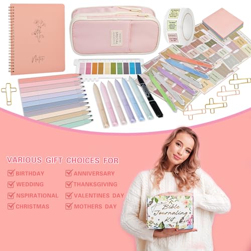 HRFGWDD Bible Study Supplies Kit for Women 96PCS Bible Journaling Kit with Bible Tabs for Women,Bible Highlighters and Pens, Bookmark, Journal, Bible Bag, Stationary Gift Set for Christian Girls - color: 96pcs