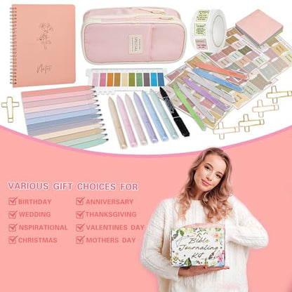 HRFGWDD Bible Study Supplies Kit for Women 96PCS Bible Journaling Kit with Bible Tabs for Women,Bible Highlighters and Pens, Bookmark, Journal, Bible Bag, Stationary Gift Set for Christian Girls - color: 96pcs