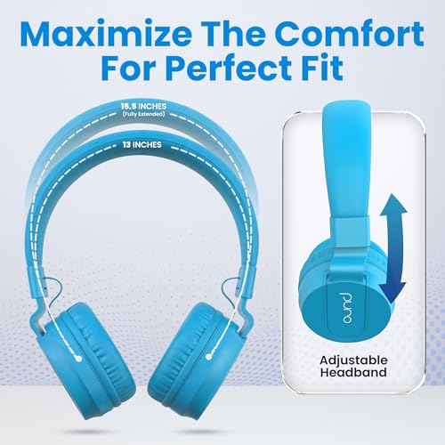 Puro Sound Labs Kids Wired Headphones – Volume-Limiting & Adjustable, Safer & Comfortable Headphones for Kids – Compatible with PCs, Smartphones & Tablets, Ideal for School & Travel – PuroBasic, Blue - color: Blue