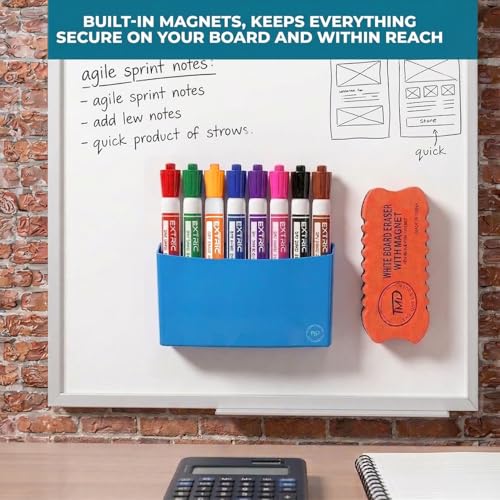 EXTRIC Dry Erase Markers Chisel Tip 8 Whiteboard Marker, Holder, Eraser | Includes: 8 Chisel Tip Whiteboard Markers, 1 Magnetic Holder, Eraser, Features: Low-Odor, Non-Toxic