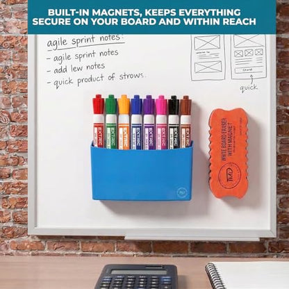 EXTRIC Dry Erase Markers Chisel Tip 8 Whiteboard Marker, Holder, Eraser | Includes: 8 Chisel Tip Whiteboard Markers, 1 Magnetic Holder, Eraser, Features: Low-Odor, Non-Toxic