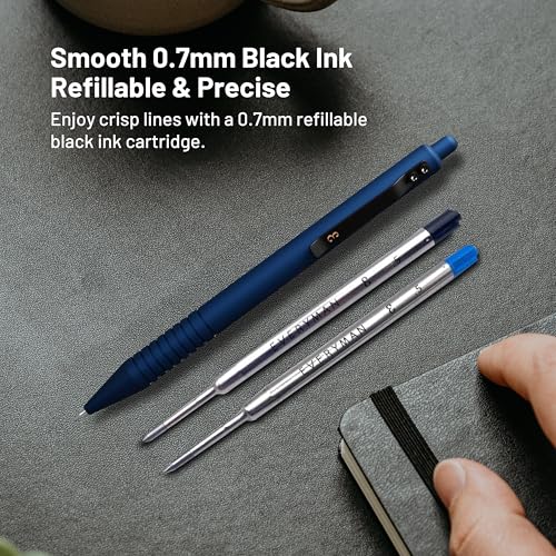 Everyman Midnight Super Matte Grafton Pen & Refill Set | Refillable Metal 0.7mm Gel Pen with 3 Smooth Black Ink Refills | Premium EDC Writing Tool for Office, Work, Travel & Gifting - color: Midnight, style: Pen with Refills Bundle