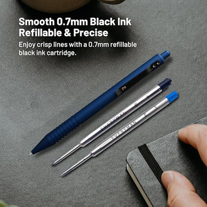 Everyman Midnight Super Matte Grafton Pen & Refill Set | Refillable Metal 0.7mm Gel Pen with 3 Smooth Black Ink Refills | Premium EDC Writing Tool for Office, Work, Travel & Gifting - color: Midnight, style: Pen with Refills Bundle