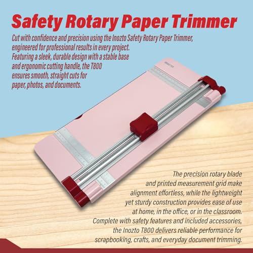 12" Portable Paper Cutter with Safety Guard for Precise Trimming of A4 Paper, cardstock & Photos. Ideal for Scrapbooking & Invitations. (Pink) - style: Safety Round Knife Paper Cutter