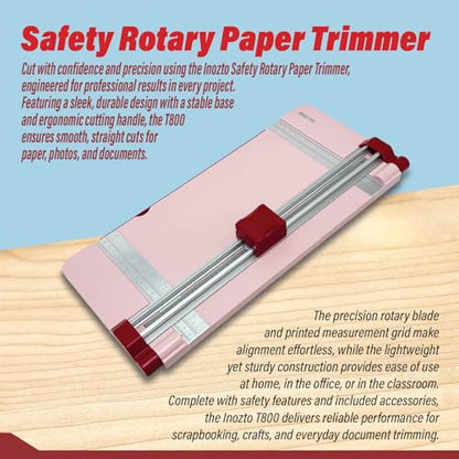 12" Portable Paper Cutter with Safety Guard for Precise Trimming of A4 Paper, cardstock & Photos. Ideal for Scrapbooking & Invitations. (Pink) - style: Safety Round Knife Paper Cutter