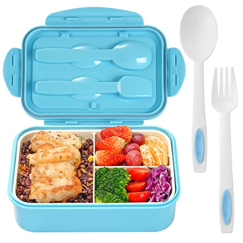 LOVINA Bento Boxes for Adults - 1100 ML Bento Lunch Box Container For Kids With Spoon & Fork - Durable Perfect Size for On-the-Go Meal, BPA-Free and Food-Safe Materials(Blue) - color: Blue