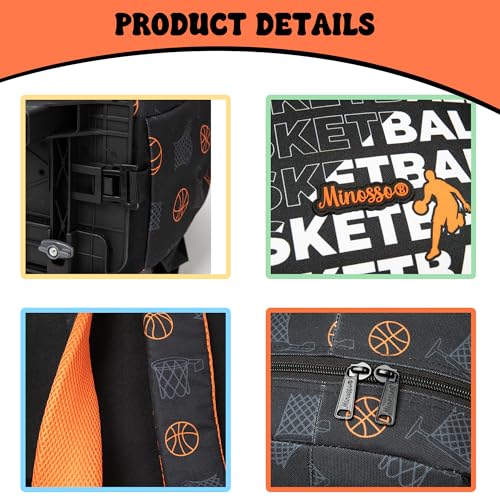 Backpack with Wheels for Boys Rolling Backpack with Lunch Box Pencil Case for Kids Carry On Suitcase with Wheels for Elementary Teens Boys - color: Basketball