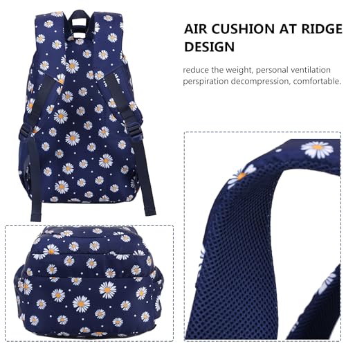 Glodwheat Daisy Printed Backpack For Girls- 3Pc Set With Lunch Box & Pencil Case, Lightweight Water-Resistant Bookbag For Elementary School - color: Navy