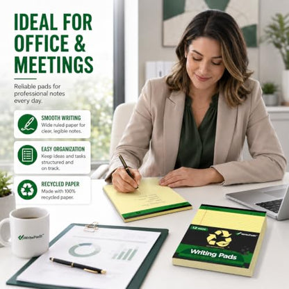 KAISA Legal Note pads 8.5 x 11，12pads 600 Sheets note pads office supplies Recycled Paper 8.5 x 11 Wide Ruled 50 sheets Premium Thick Paper Hard Back Notepads 8-1/2"x 11-3/4" Writing Tablet Canary For Office Supplies (Pack of 12) - color: Canary 12pad, si