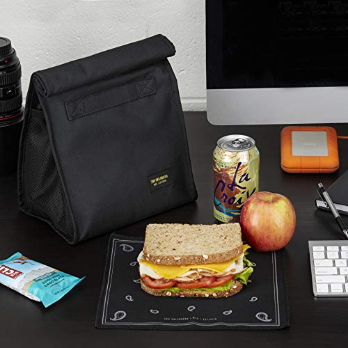 2nd Childhood Insulated Lunch Bag for Men, Durable & Reusable, Black | Slim lunch bag with carry handle, two mesh side pockets and a back slip pocket; insulated liner keeps food cool - color: Black