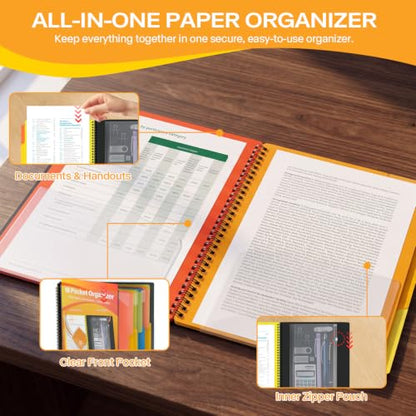 1 Pack 18 Pocket Poly Project Organizer with 9 Dividers, Heavyduty Folder with Customizable Front Cover, Metal Wire Binding Spine, Extra Zipper Pouch, Letter Size, School Office Supplies - color: 18 Pockets, style: 1 Pack