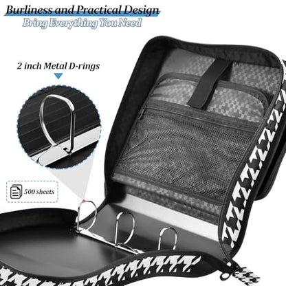 Classic Houndstooth Zipper Binder Bag 3 Ring with Shoulder Strap Zippered Binder Fits 13 Inch Laptop File Folder Document Organizer for College Office Supplies - color: Classic Houndstooth