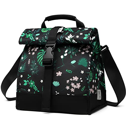 SUNNY BIRD Insulated Lunch Bag Rolltop Lunch Box (Floral & Foliage) - color: Floral & Foliage
