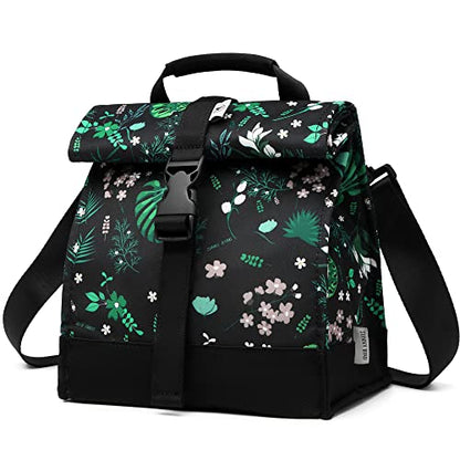 SUNNY BIRD Insulated Lunch Bag Rolltop Lunch Box (Floral & Foliage) - color: Floral & Foliage