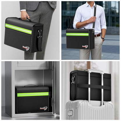 DocSafe 5200°F Large Fireproof＆Wate-Resistant Document Bag with Multiple Pockets,(17”x12.5”x7.2”) File Storage Organizer Important Document Holder - style: 17x12.5x7.2”+green Reflective Strip