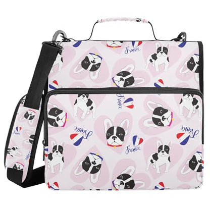 Personalized Cute French Bulldogs 3 D-Ring Binder Bag Multi-Pocket Zipper Organizer with Handle and Detachable Shoulder Strap Holds 500 Sheets for School Office Supplies - color: Dhb-006