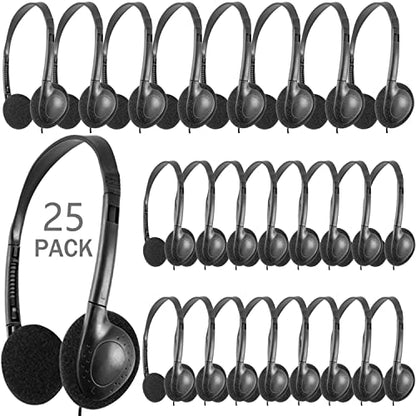 CN-Outlet Wholesale Kids Headphones in Bulk 25 Pack for School Classroom Students Children and Adults - Black (25 Black Straight) - color: Black straight