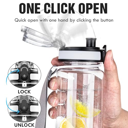 OLDLEY Water Bottle, 32oz Motivational Sports Water Bottle with Time Marker - Times to Drink - Tritan, BPA Free, Wide Mouth Leakproof,CapacityClear - color: Capacity Clear