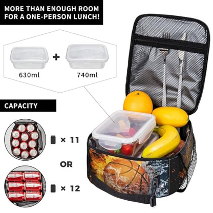 Fire And Water Basketball Portable Lunch Box, Cooler Bags Insulated Thermal Lunch Tote Bag with Shoulder Strap For Women Men Adults Work Travel - color: Basketball