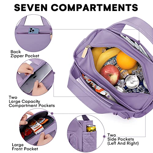 Artelaris Insulated Lunch Bag for Women,Leak-Proof Cooler Lunch Box, Cooling Tote for Adult,with 7 Pockets,Adjustable Strap(15 Liters) - color: Purple