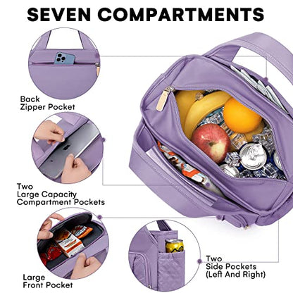 Artelaris Insulated Lunch Bag for Women,Leak-Proof Cooler Lunch Box, Cooling Tote for Adult,with 7 Pockets,Adjustable Strap(15 Liters) - color: Purple
